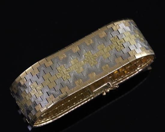 A 1960s 18ct three colour gold brick link bracelet, 80.9 grams.